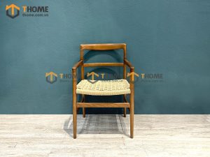 Ghế ăn gỗ sồi tự nhiên đan cói Hiroshima có tay GHEMC-05SN