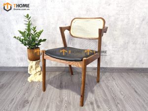 Ghế ăn gỗ sồi tự nhiên đan mây Kai tựa mây GHEMM-12SN