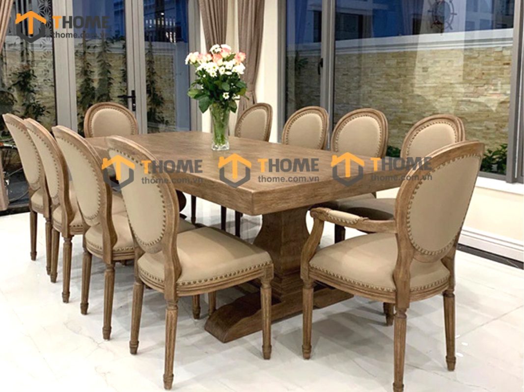 Ghế ăn gỗ sồi tự nhiên mặt nệm Louis GHEMN-26SN