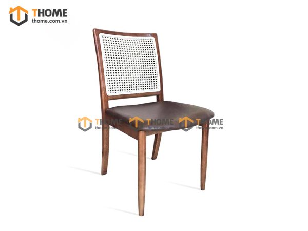 Ghế ăn gỗ sồi tự nhiên đan mây Mila mặt nệm tựa vuông màu óc chó GHEMM-09SN