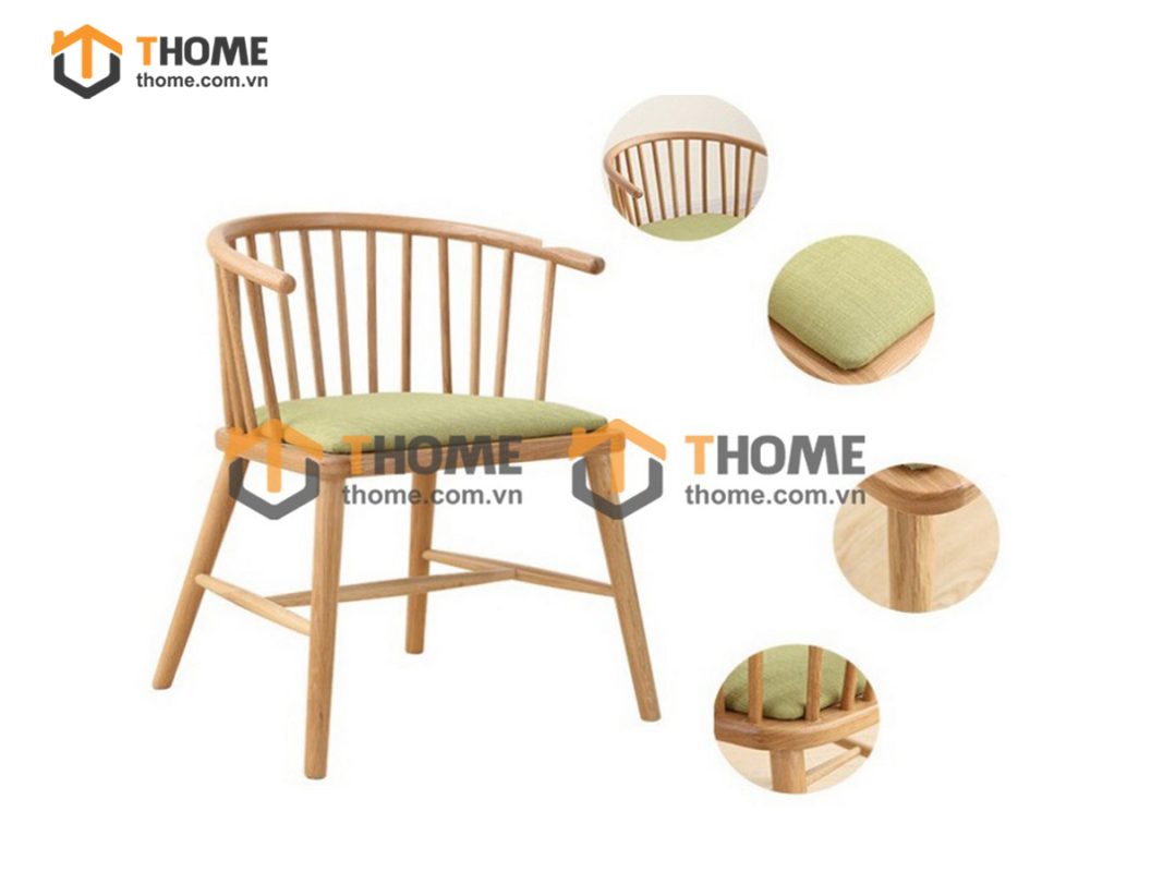 Ghế ăn gỗ sồi tự nhiên mặt nệm Pinston 15 nan GHEMN-31SN