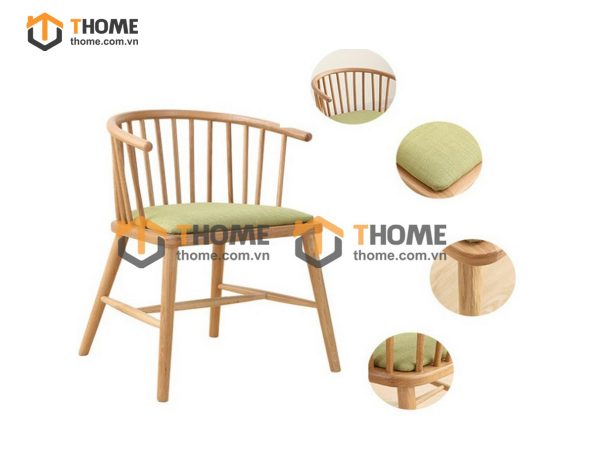 Ghế ăn gỗ sồi tự nhiên mặt nệm Pinston 15 nan GHEMN-31SN