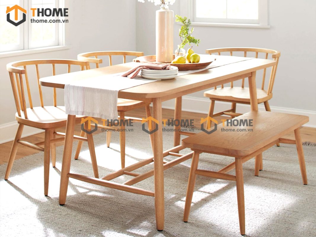 Ghế ăn gỗ sồi tự nhiên mặt nệm Pinston 15 nan GHEMN-31SN