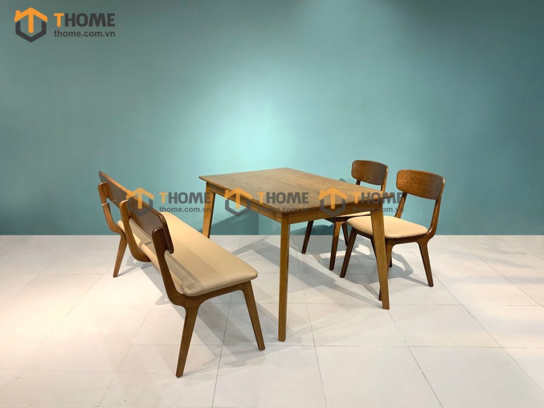 Ghế ăn gỗ sồi tự nhiên mặt nệm Rew màu óc chó GHEMN-38SN