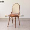 Ghế ăn gỗ sồi tự nhiên đan mây Russol mặt tròn nệm tựa vòm GHEMM-04SN