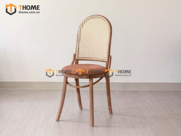 Ghế ăn gỗ sồi tự nhiên đan mây Russol mặt tròn nệm tựa vòm GHEMM-04SN