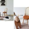 Ghế ăn gỗ sồi tự nhiên đan mây Russol mặt tròn nệm tựa vòm GHEMM-04SN