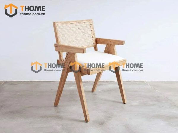 Ghế ăn gỗ sồi tự nhiên đan mây SH có tay GHEMM-14SN