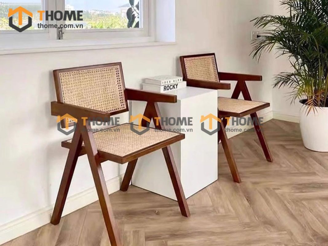 Ghế ăn gỗ sồi tự nhiên đan mây SH có tay GHEMM-14SN