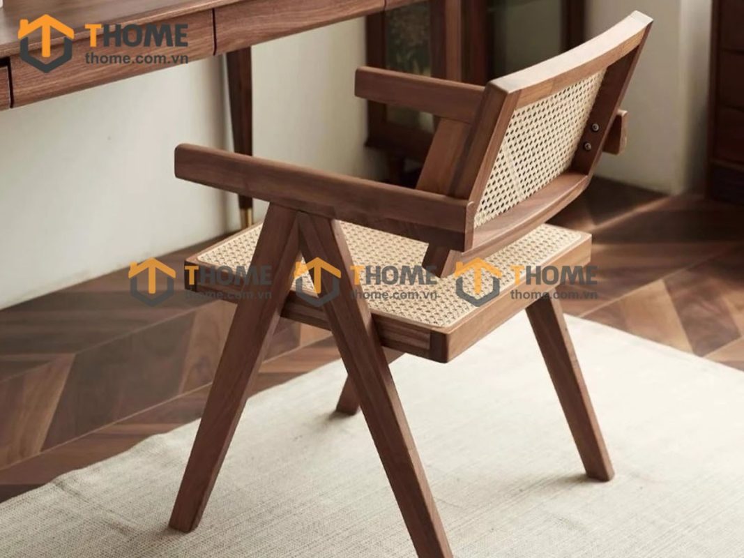 Ghế ăn gỗ sồi tự nhiên đan mây SH có tay GHEMM-14SN