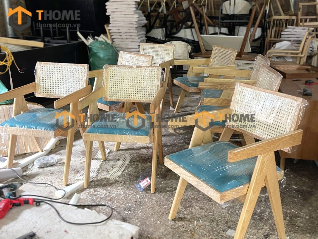 Ghế ăn gỗ sồi tự nhiên đan mây SH có tay GHEMM-14SN