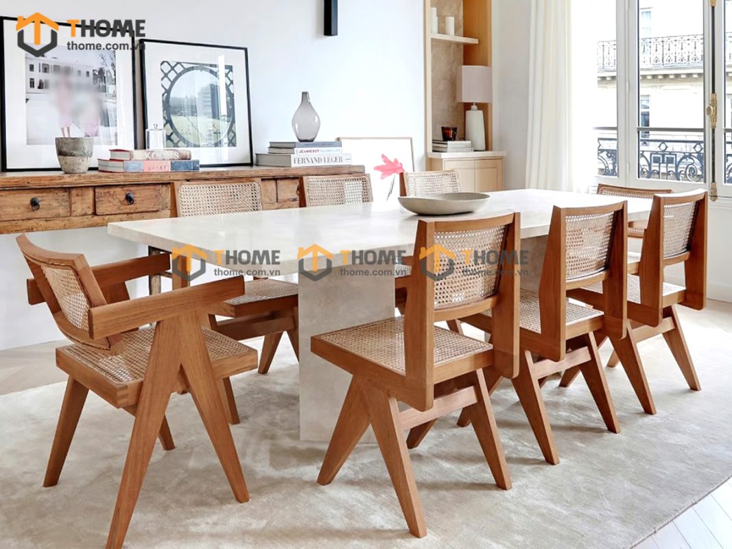 Ghế ăn gỗ sồi tự nhiên đan mây SH không tay GHEMM-13SN