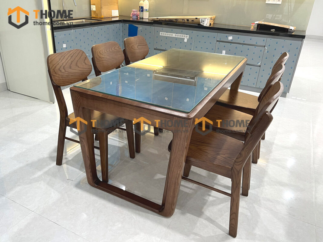 Ghế ăn gỗ sồi tự nhiên tai voi màu óc chó GHEMG-02SN