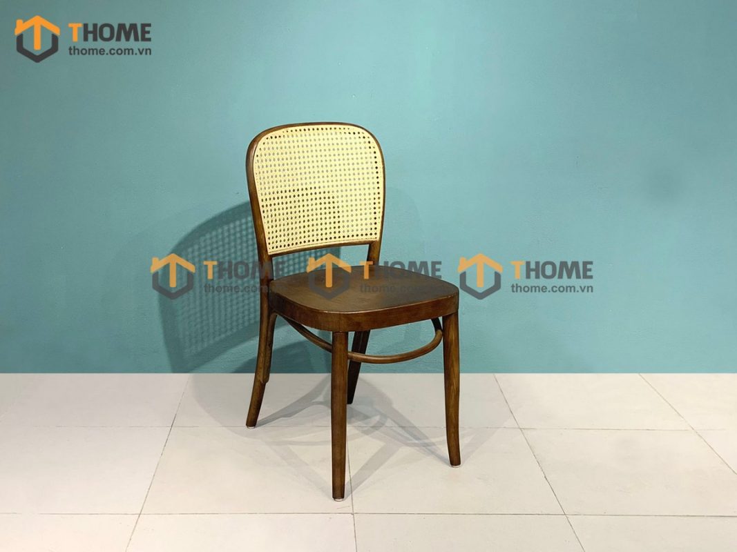 Ghế ăn gỗ sồi tự nhiên đan mây Thonet 811 mặt tròn gỗ tựa vòm màu óc chó GHEMM-06SN