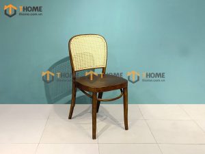 Ghế ăn gỗ sồi tự nhiên đan mây Thonet 811 mặt tròn gỗ tựa vòm màu óc chó GHEMM-06SN