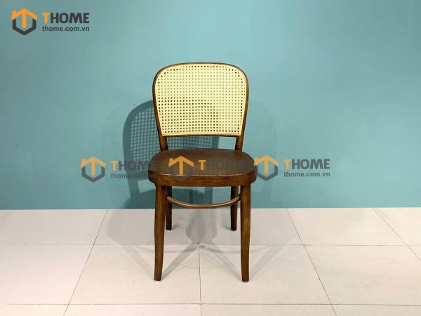 Ghế ăn gỗ sồi tự nhiên đan mây Thonet 811 mặt tròn gỗ tựa vòm màu óc chó GHEMM-06SN