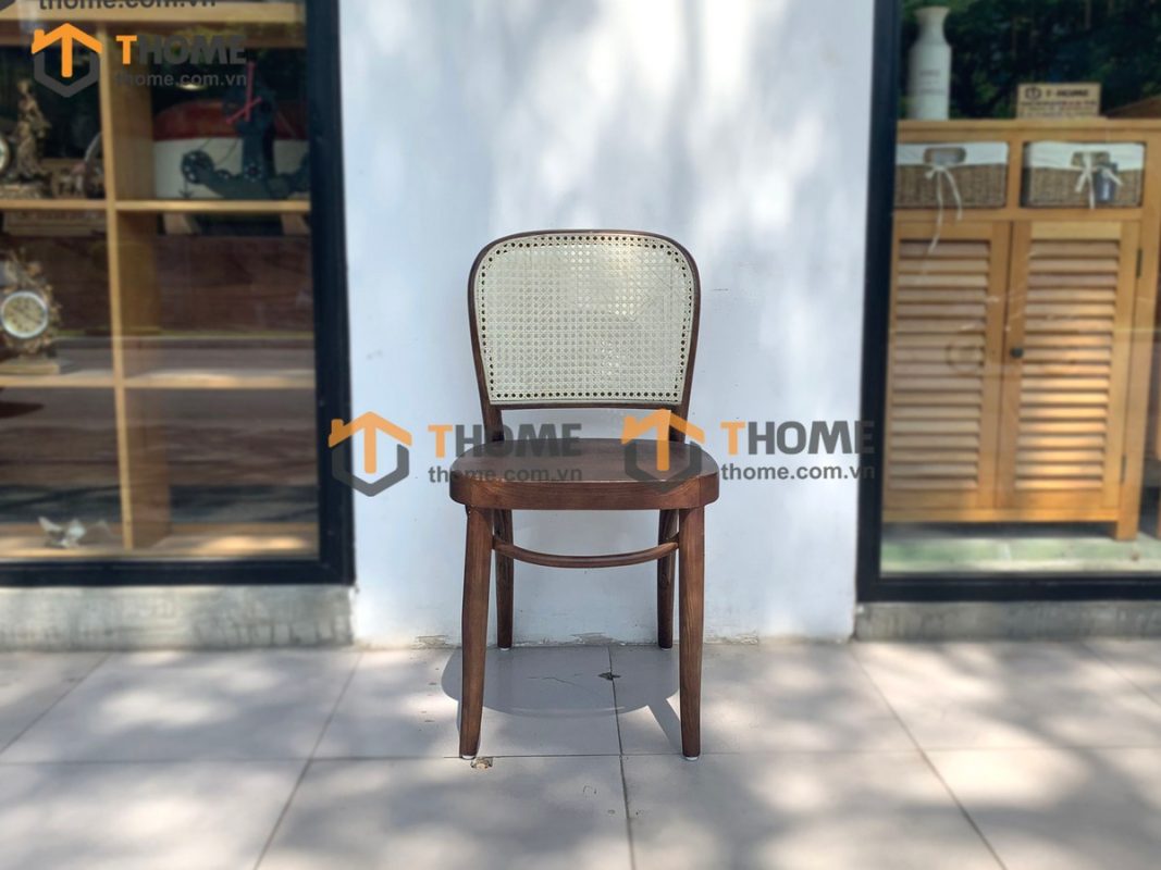 Ghế ăn gỗ sồi tự nhiên đan mây Thonet 811 mặt tròn gỗ tựa vòm màu óc chó GHEMM-06SN