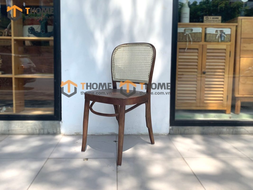 Ghế ăn gỗ sồi tự nhiên đan mây Thonet 811 mặt tròn gỗ tựa vòm màu óc chó GHEMM-06SN