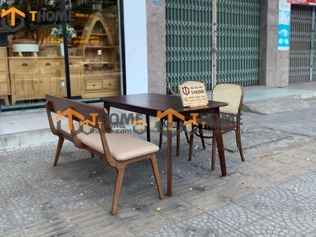 Ghế ăn gỗ sồi tự nhiên đan mây Thonet 811 mặt tròn gỗ tựa vòm màu óc chó GHEMM-06SN