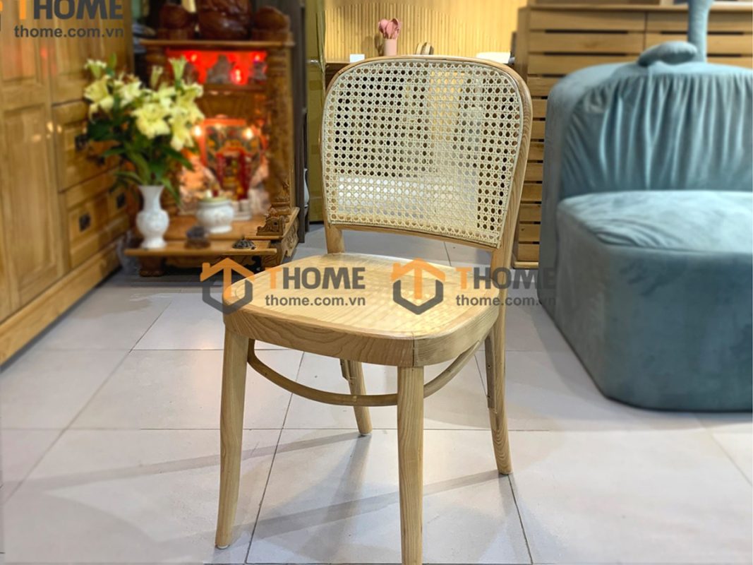Ghế ăn gỗ sồi tự nhiên đan mây Thonet 811 mặt tròn gỗ tựa vòm màu tự nhiên GHEMM-05SN