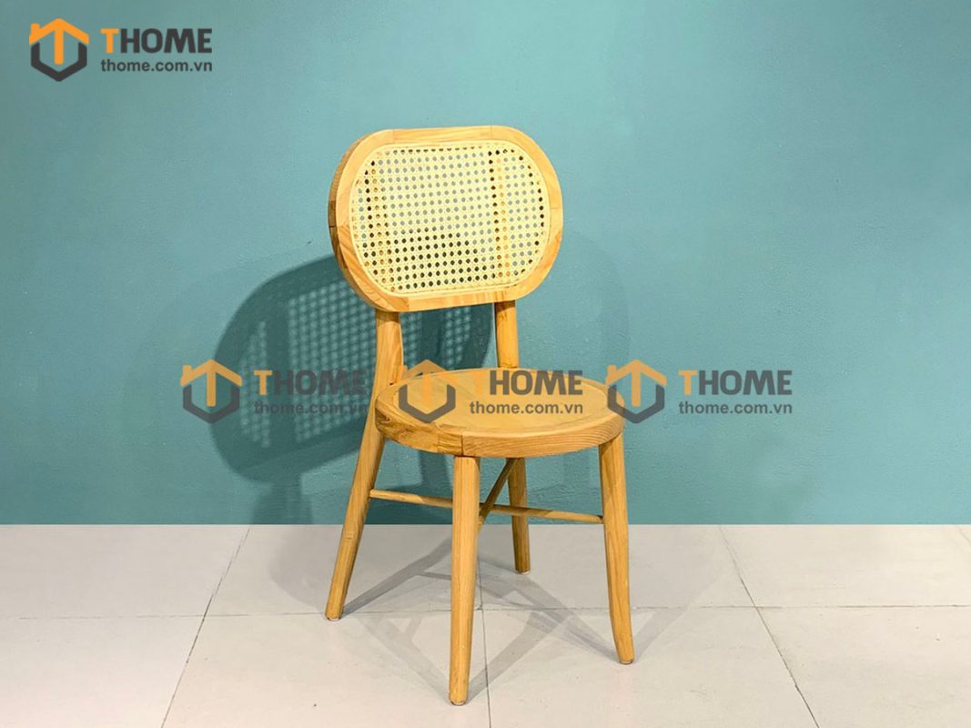 Ghế ăn gỗ sồi tự nhiên đan mây Thonet mặt tròn gỗ tựa oval GHEMM-01SN