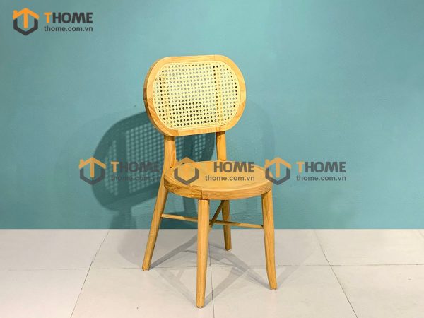 Ghế ăn gỗ sồi tự nhiên đan mây Thonet mặt tròn gỗ tựa oval GHEMM-01SN