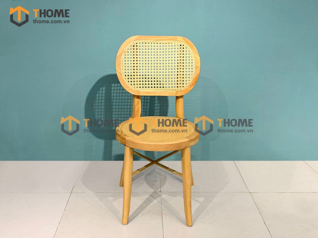 Ghế ăn gỗ sồi tự nhiên đan mây Thonet mặt tròn gỗ tựa oval GHEMM-01SN