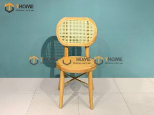 Ghế ăn gỗ sồi tự nhiên đan mây Thonet mặt tròn gỗ tựa oval GHEMM-01SN