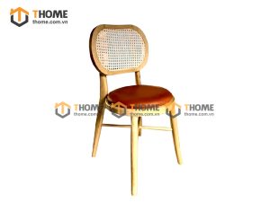 Ghế ăn gỗ sồi tự nhiên đan mây Thonet mặt tròn nệm tựa ovalGHEMM-02SN