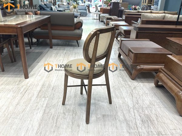 Ghế ăn gỗ sồi tự nhiên đan mây Thonet mặt tròn nệm tựa ovalGHEMM-02SN