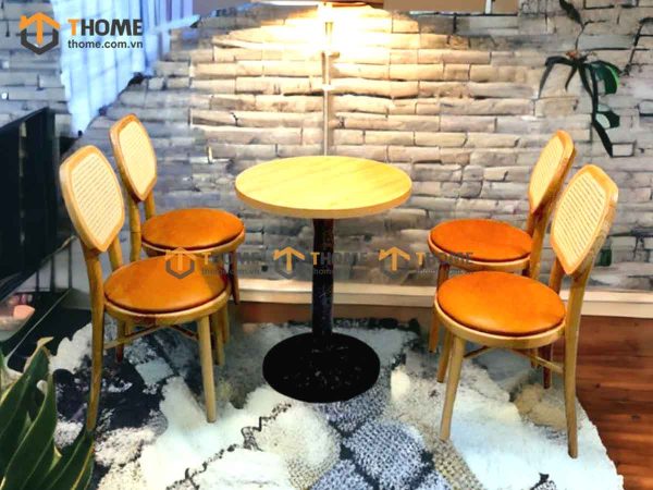 Ghế ăn gỗ sồi tự nhiên đan mây Thonet mặt tròn nệm tựa ovalGHEMM-02SN