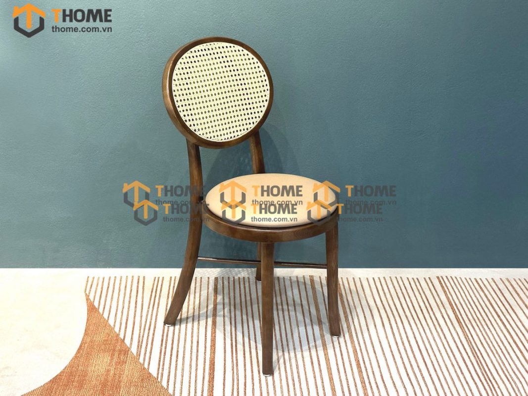 Ghế ăn gỗ sồi tự nhiên đan mây Thonet mặt tròn nệm tựa tròn GHEMM-03SN
