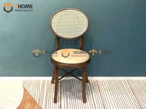 Ghế ăn gỗ sồi tự nhiên đan mây Thonet mặt tròn nệm tựa tròn GHEMM-03SN
