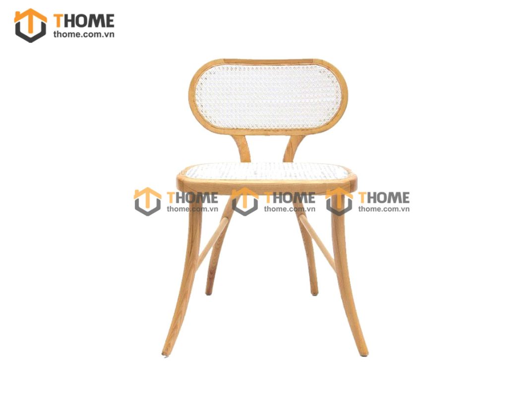Ghế ăn gỗ sồi tự nhiên đan mây Viena mặt mây tựa oval GHEMM-11SN