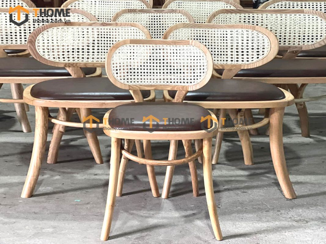 Ghế ăn gỗ sồi tự nhiên đan mây Viena mặt mây tựa oval GHEMM-11SN