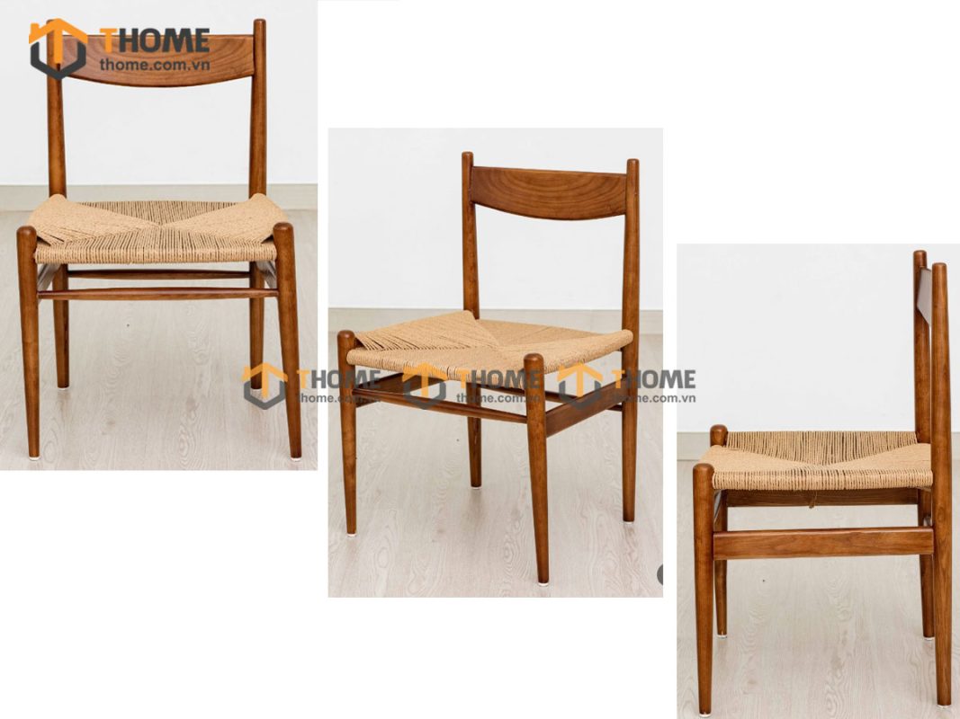 Ghế ăn gỗ sồi tự nhiên đan cói Wishbone vuông CH36 GHEMC-03SN