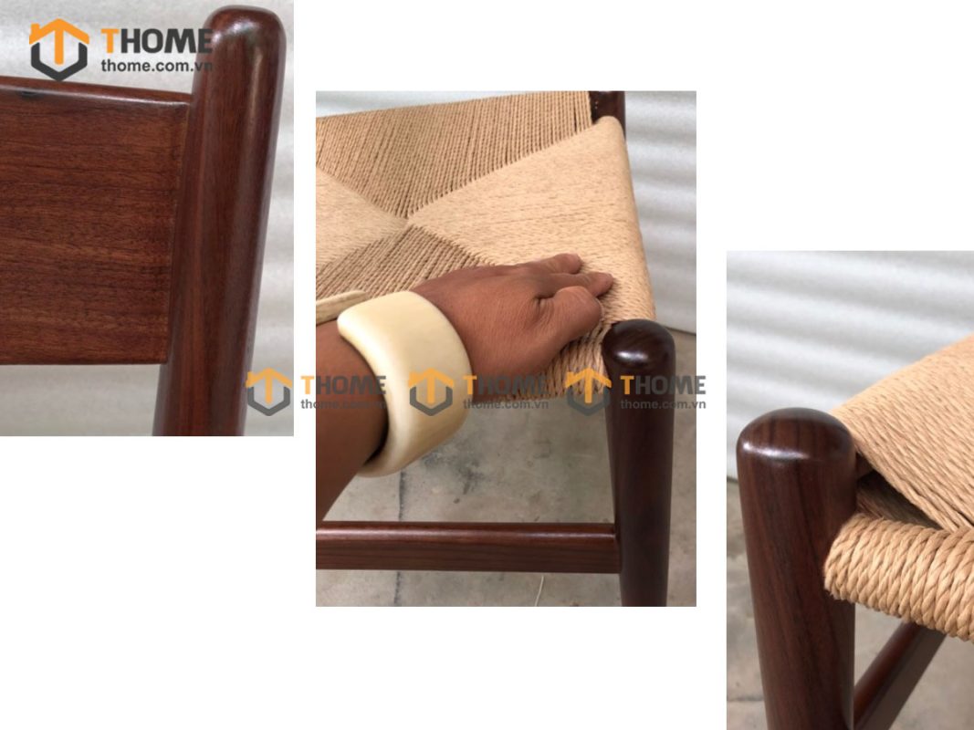 Ghế ăn gỗ sồi tự nhiên đan cói Wishbone vuông CH36 GHEMC-03SN