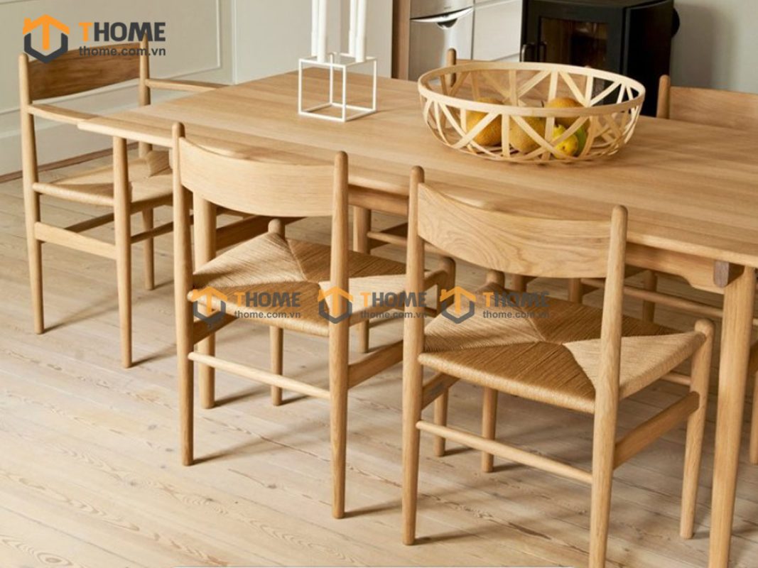Ghế ăn gỗ sồi tự nhiên đan cói Wishbone vuông CH36 GHEMC-03SN