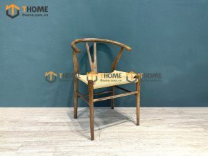 Ghế ăn gỗ sồi tự nhiên đan cói Wishbone màu óc chó GHEMC-02SN