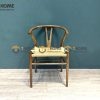 Ghế ăn gỗ sồi tự nhiên đan cói Wishbone màu óc chó GHEMC-02SN