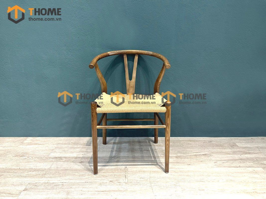 Ghế ăn gỗ sồi tự nhiên đan cói Wishbone màu óc chó GHEMC-02SN