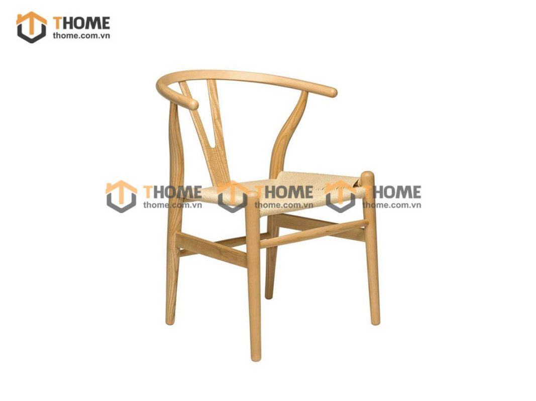 Ghế ăn gỗ sồi tự nhiên đan cói Wishbone màu tự nhiên GHEMC-01SN
