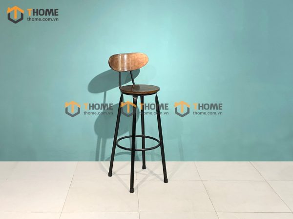 Ghế bar gỗ sồi tự nhiên mặt gỗ tròn chân sắt GHEBARMG-08CS