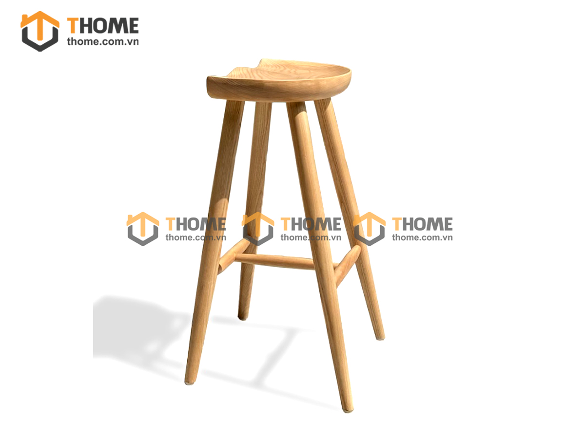 Ghế bar gỗ sồi tự nhiên mặt gỗ bán nguyệt màu tự nhiên GHEBARMG-01SN