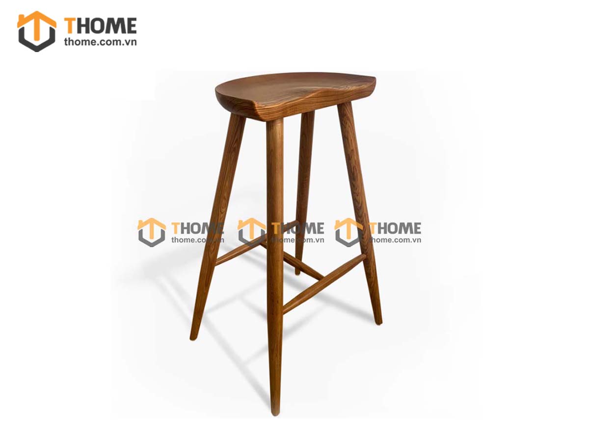 Ghế bar gỗ sồi tự nhiên mặt gỗ bán nguyệt màu óc chó GHEBARMG-02SN