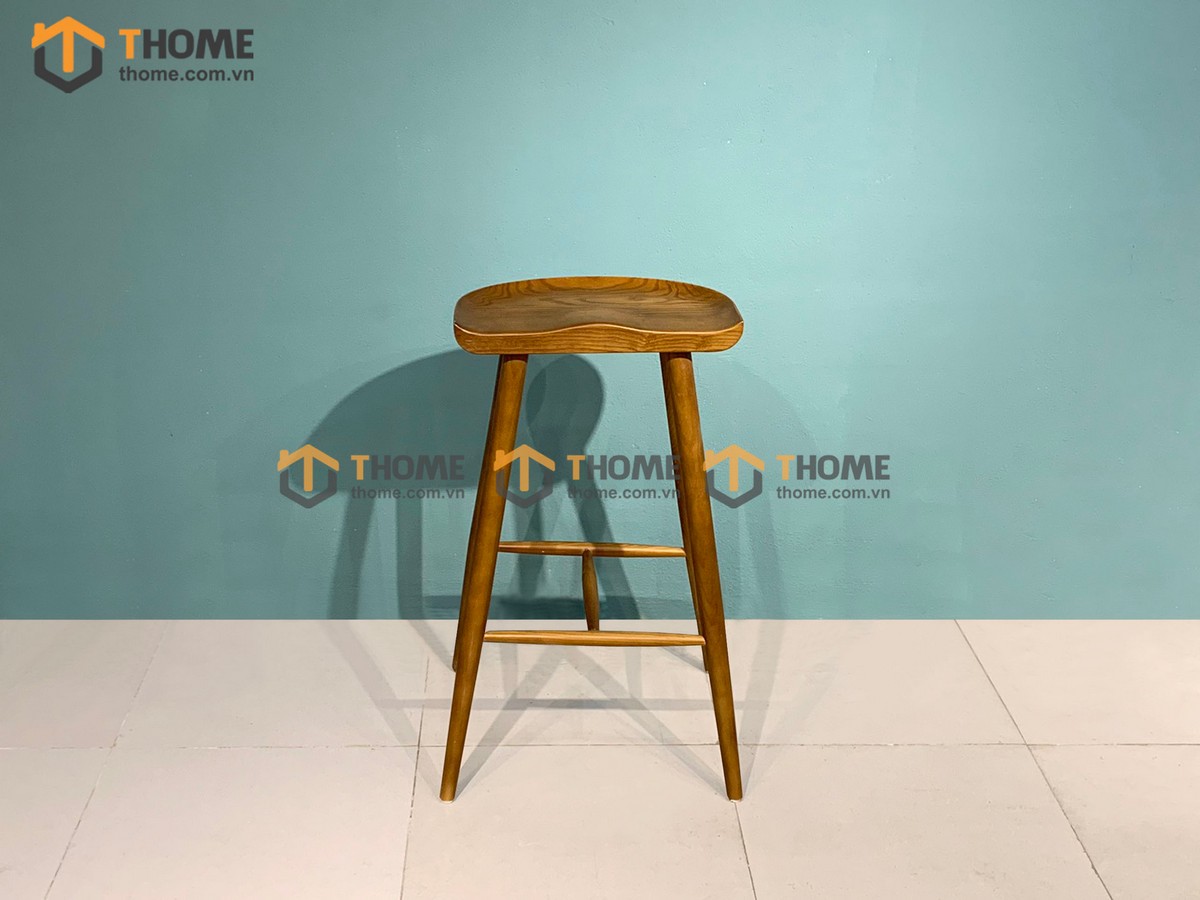 Ghế bar gỗ sồi tự nhiên mặt gỗ bán nguyệt màu óc chó GHEBARMG-02SN