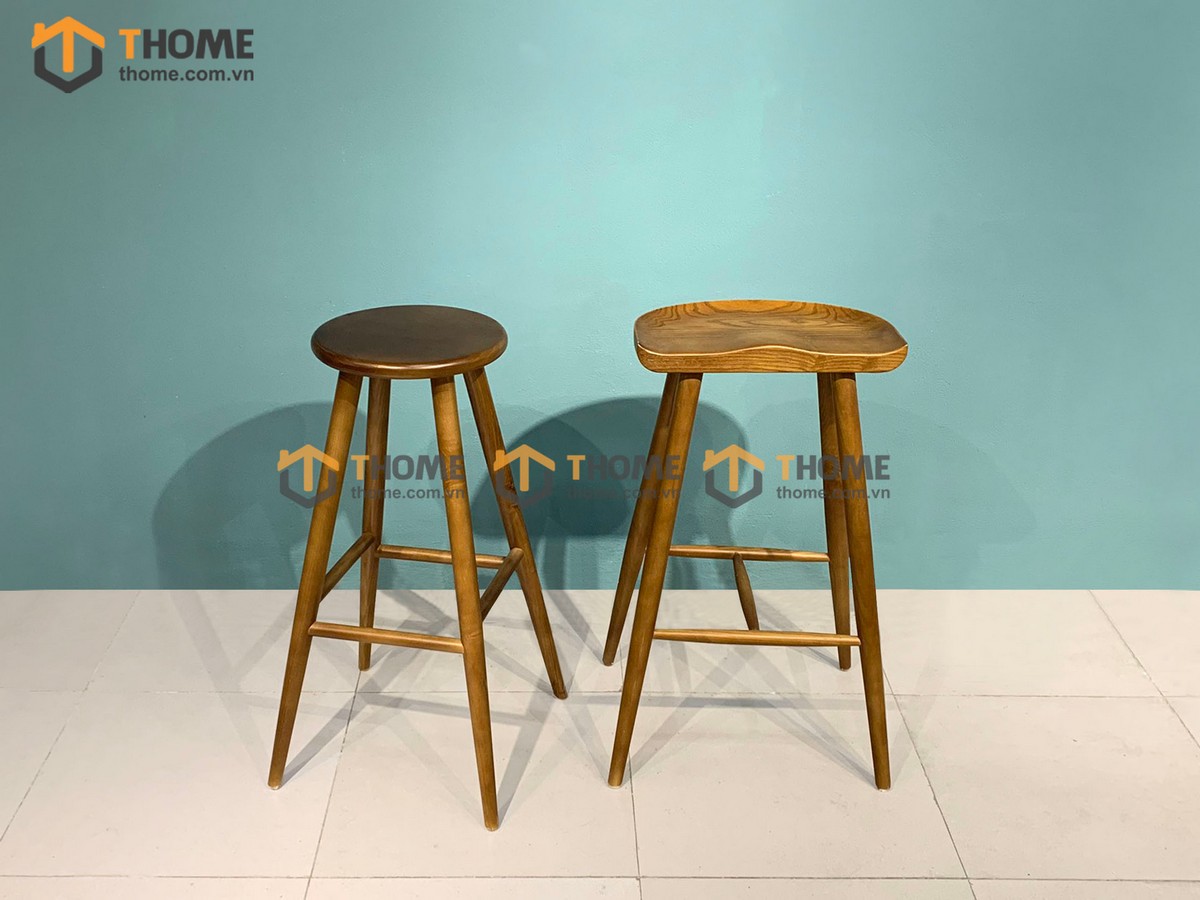 Ghế bar gỗ sồi tự nhiên mặt gỗ bán nguyệt màu óc chó GHEBARMG-02SN