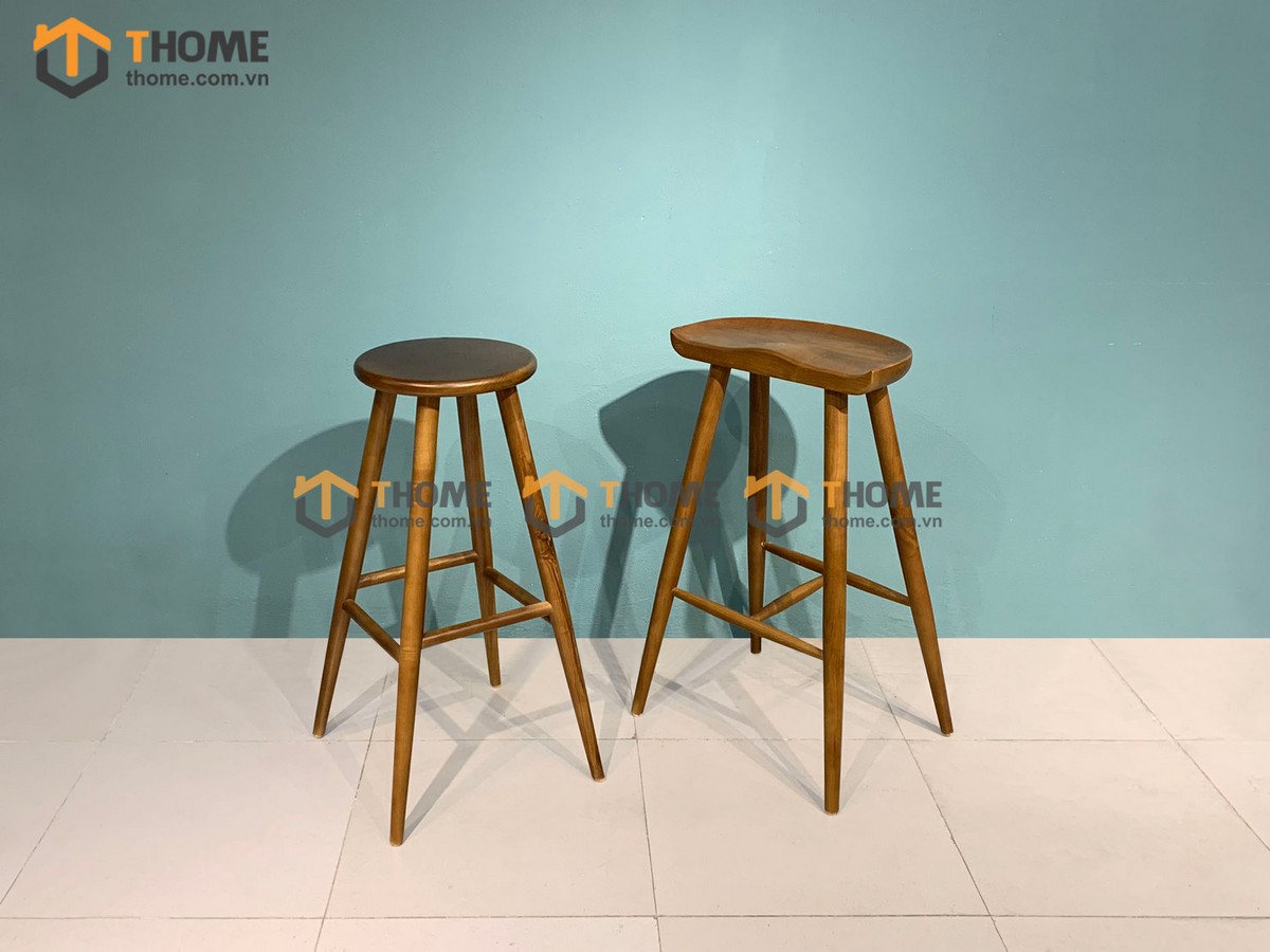 Ghế bar gỗ sồi tự nhiên mặt gỗ bán nguyệt màu óc chó GHEBARMG-02SN