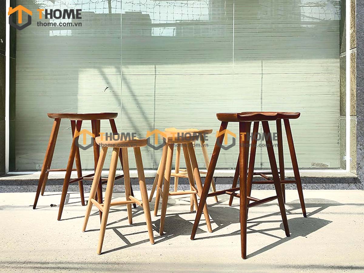 Ghế bar gỗ sồi tự nhiên mặt gỗ bán nguyệt màu óc chó GHEBARMG-02SN