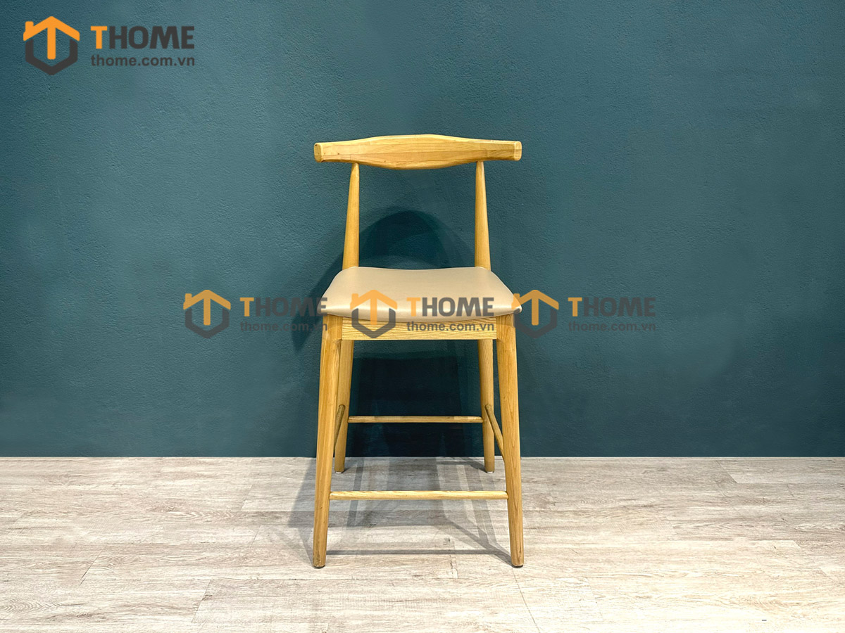 Ghế bar gỗ sồi tự nhiên mặt nệm đầu bò Bull GHEBARMN-04SN